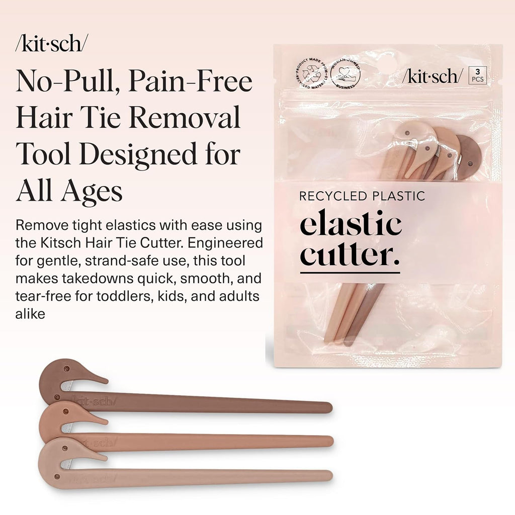 Kitsch Elastic Hair Tie Cutter Tool – Gentle, No Pull For Easy Elastic Bands For Hair Removal | Hair Rubber Bands Cutter – Multicolor, 3pc Set