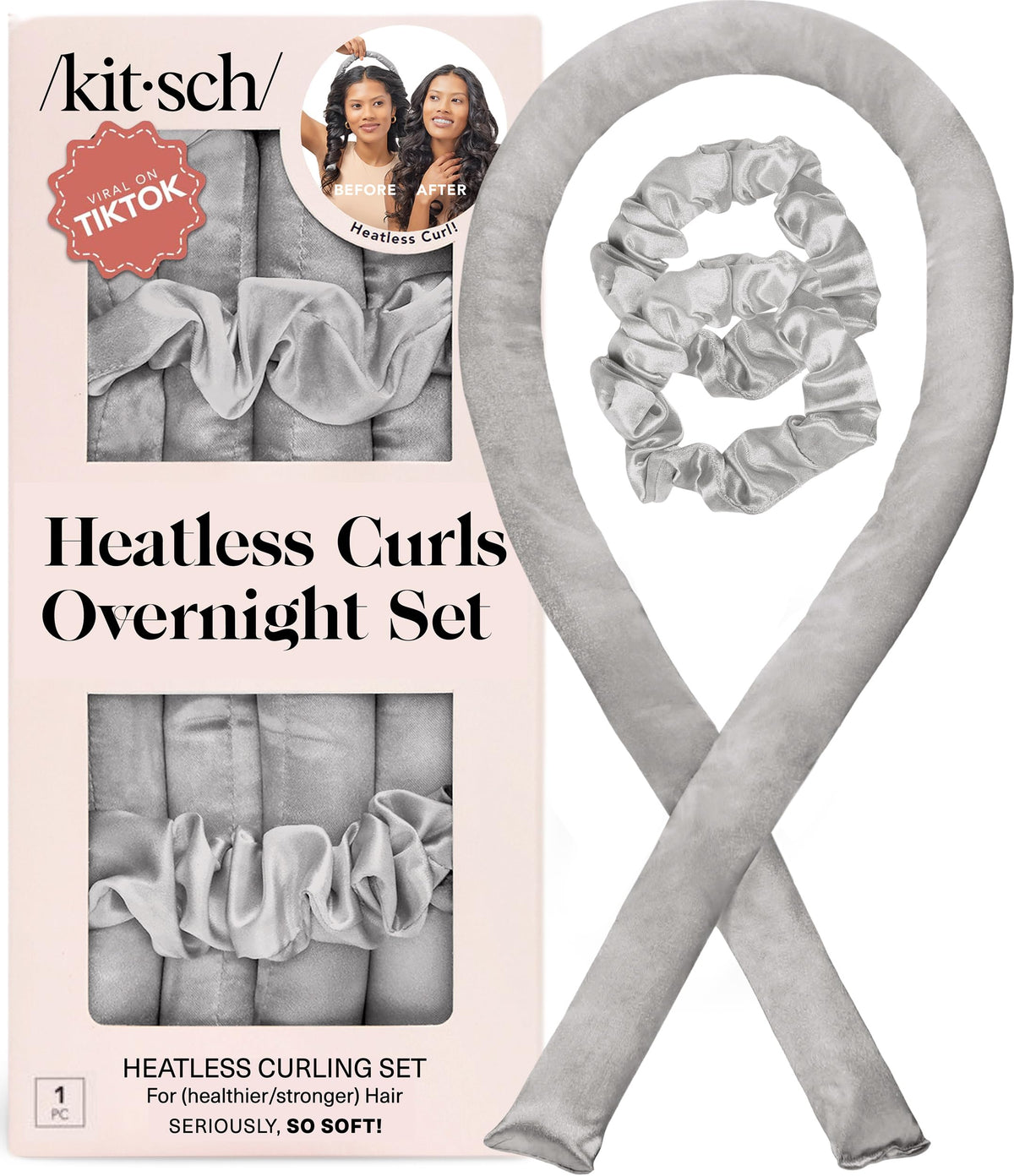 Kitsch Satin Heatless Curlers Set – Heatless Curls Overnight w/ 34" Hair Waver & 2 Satin Hair Scrunchies, Comfortable Hair Curlers to Sleep In for Frizz-Free, No Heat Damage Styling - Sunset Tie Dye