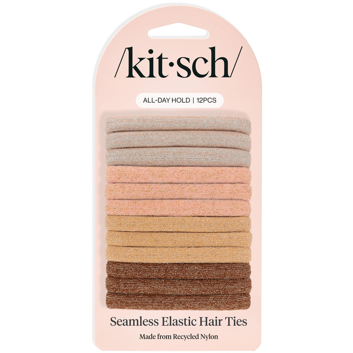 Kitsch Nylon Hair Ties No Damage - Stretchable Hair Bands for Strong All-Day Hold, Ponytail Holders | Hair Accessories for Girls - Black, 12 Pcs