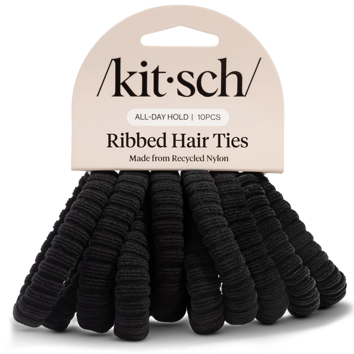 Kitsch Nylon Hair Ties No Damage - Stretchable Hair Bands for Strong All-Day Hold, Ponytail Holders | Hair Accessories for Girls - Black, 12 Pcs