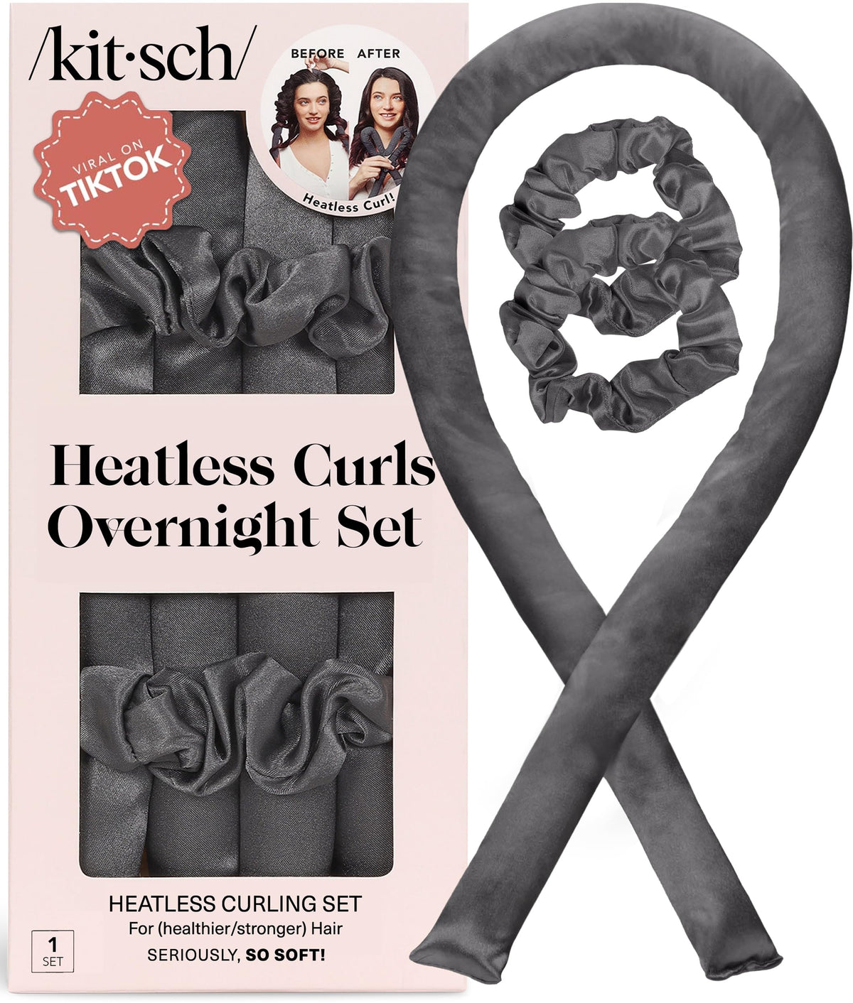 Kitsch Satin Heatless Curlers Set – Heatless Curls Overnight w/ 34" Hair Waver & 2 Satin Hair Scrunchies, Comfortable Hair Curlers to Sleep In for Frizz-Free, No Heat Damage Styling - Sunset Tie Dye