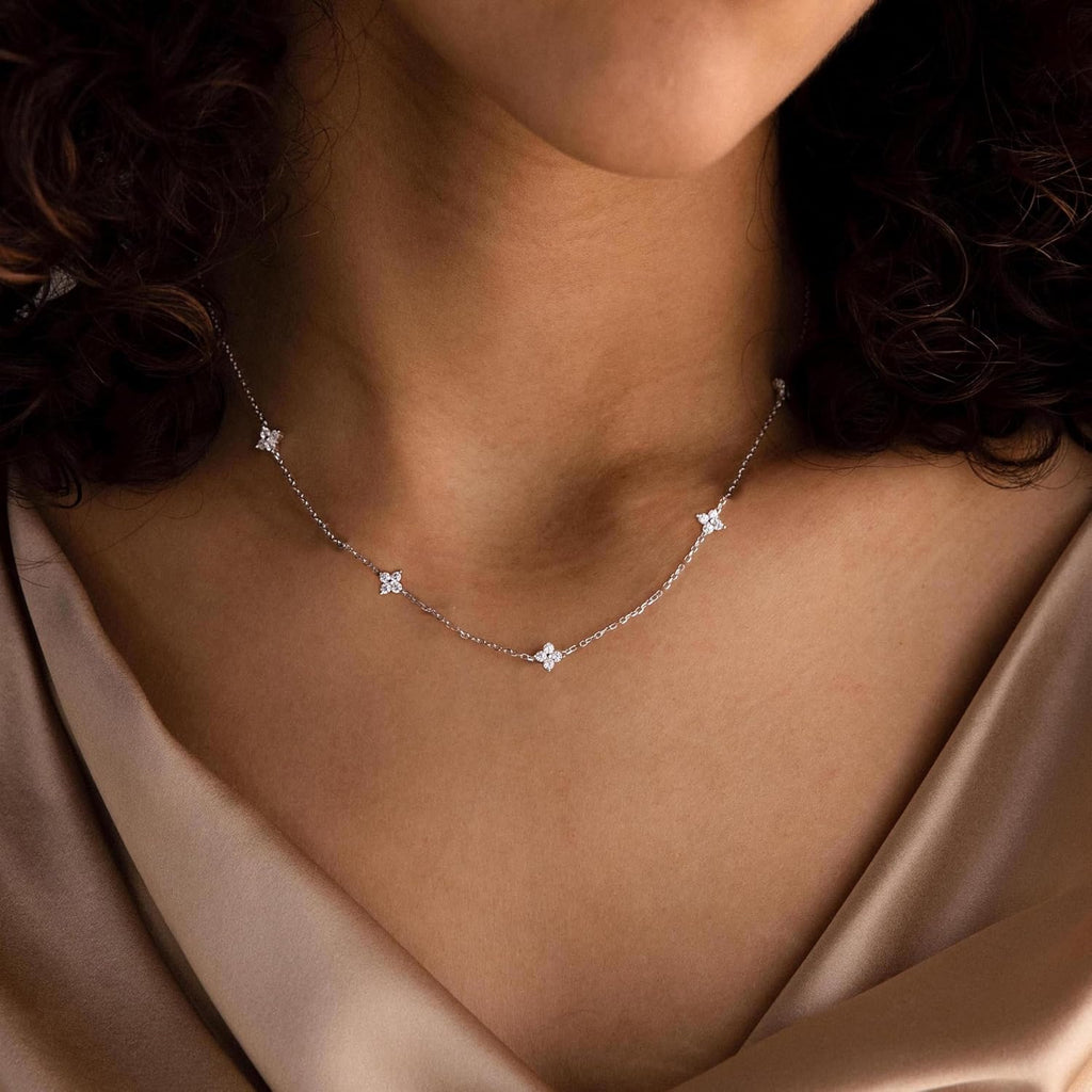 Dainty Silver Gold Necklaces for Women Cute Station Choker Simulated Diamond Necklace Simple Layering CZ Necklace Trendy Jewelry Gifts