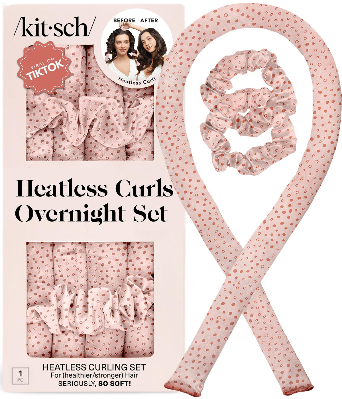 Kitsch Satin Heatless Curlers Set – Heatless Curls Overnight w/ 34" Hair Waver & 2 Satin Hair Scrunchies, Comfortable Hair Curlers to Sleep In for Frizz-Free, No Heat Damage Styling - Sunset Tie Dye
