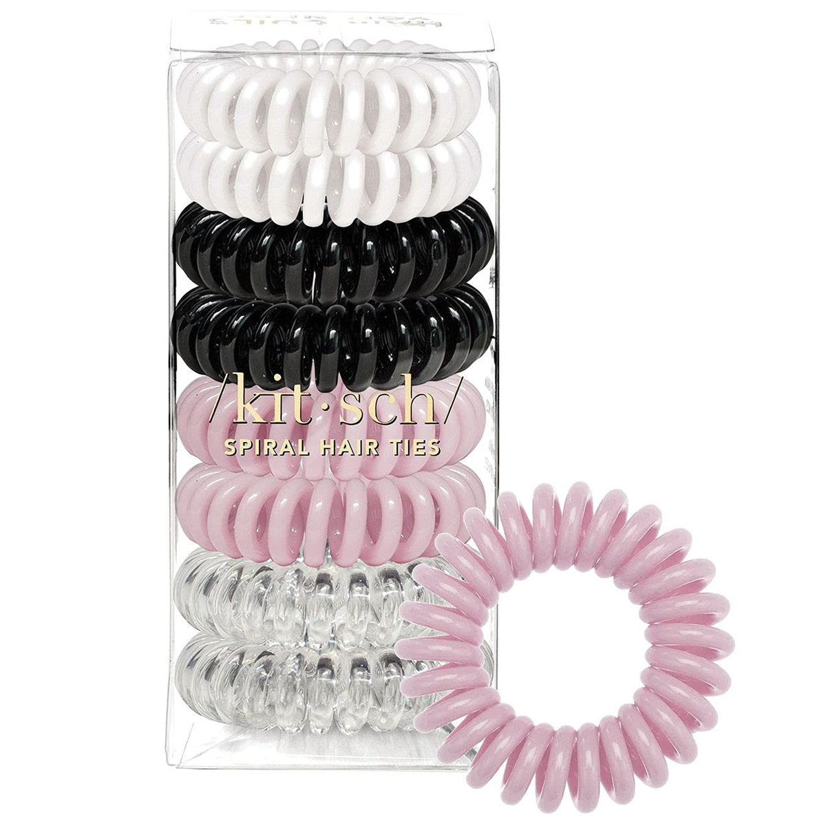 Kitsch Spiral Hair Ties for Women – Coiled Plastic Hair Ties No Damage, Ponytail Holders for Thick and Thin Hair – Creaseless and Dent-Free, Phone Cord Style - Clear, 8 Pcs