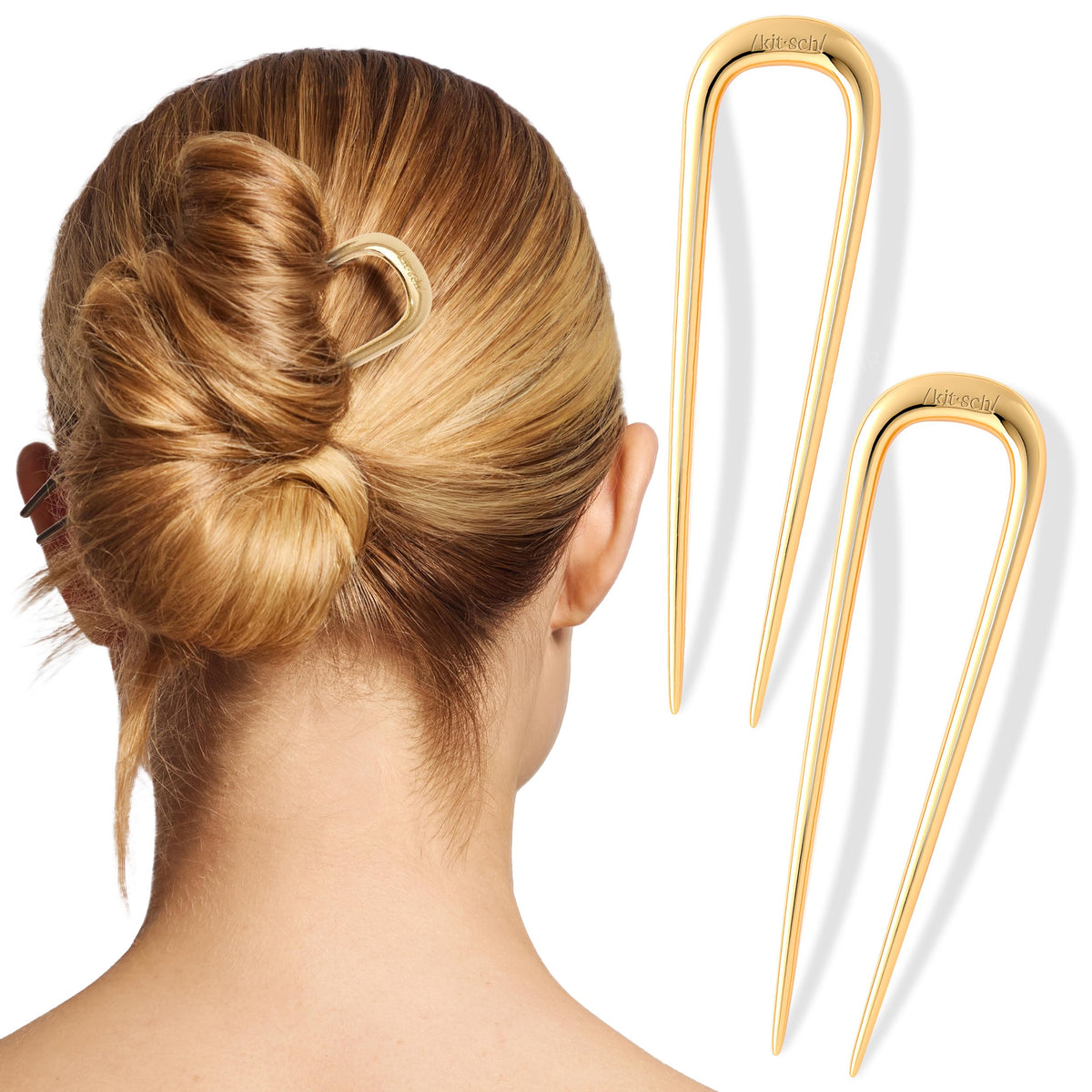 Kitsch French Hair Pins for Women – Elegant & Durable Metal French Pin for Updos, Chignon, Buns & Twist Hairstyles | Secure Hold All Day, Comfortable Fit - Gold, 1pc
