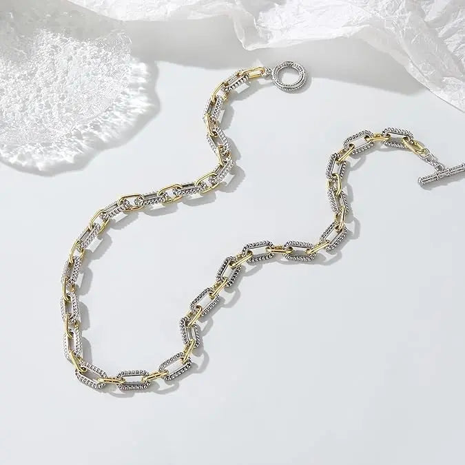 Aprilery Trendy Two-Tone Chain Necklace for Women - 18.9 Inch Silver & Gold Link Design, Hypoallergenic & Durable, Perfect Gift for Special Occasions