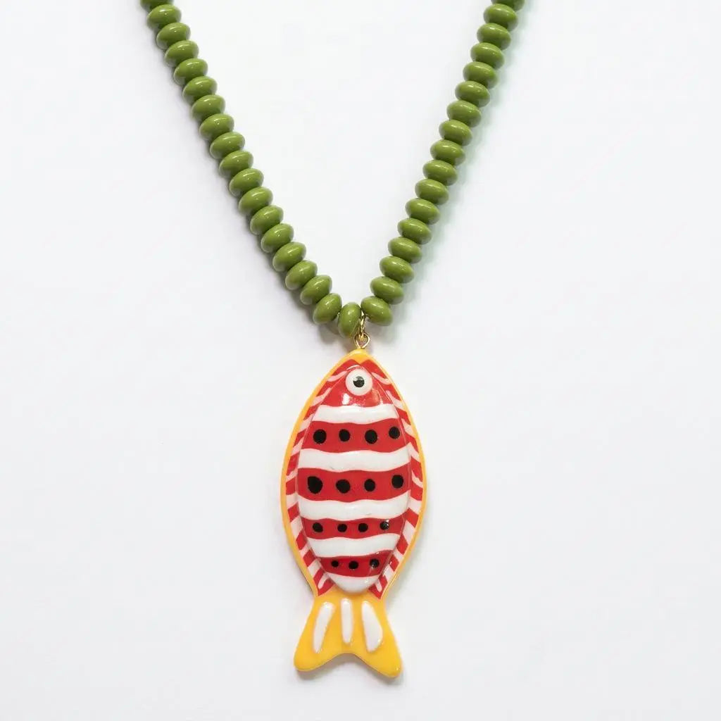 Dopamine Tropical Fish Beaded Necklace - Colorful Handmade Animal Pendant, Summer Beach Aesthetic Jewelry, Boho Mixed Seed Bead Choker for Hawaii Vacation, Fun Y2K Statement Gift for Her,summeroutfits,vacationoutfits,beachoutfits