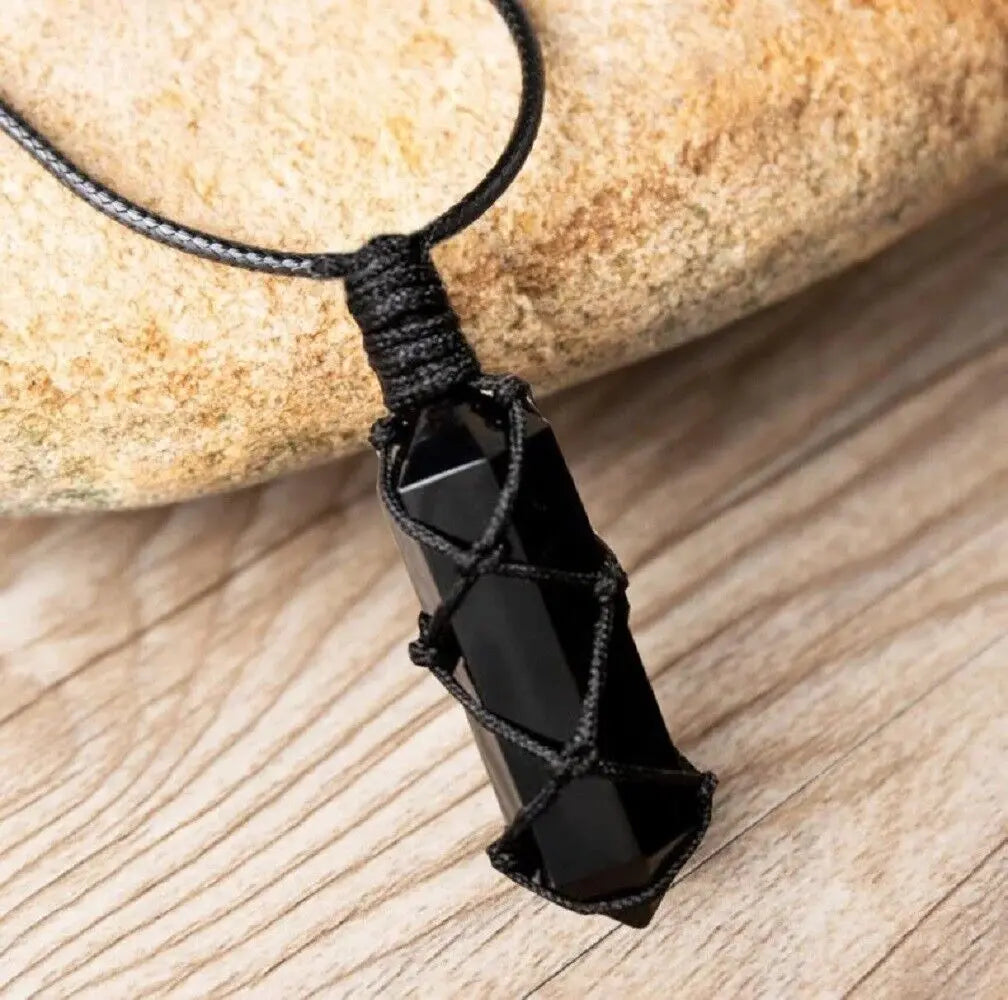 SofiaDesignsBoutique Natural Obsidian Stone Necklace, Boho Style Gemstone Pendant for Women with Adjustable Rope, Unique Handmade Jewelry Gift, Adjustable Length Necklace, Necklaces