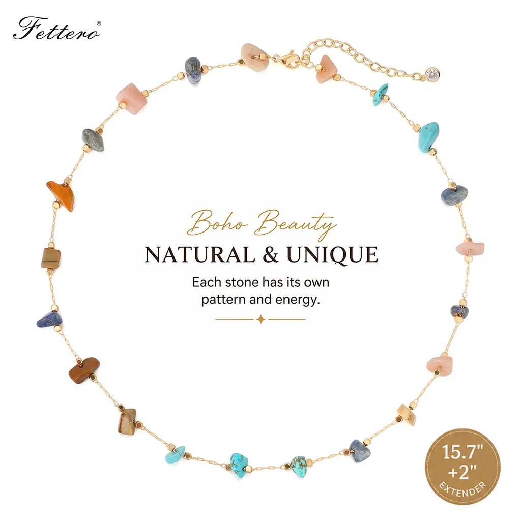 Fettero Turquoise Beaded Gold-Plated Necklace for Women, Brass Chain Necklace, Adjustable Necklace, In Summer Beach Necklaces Boho Necklaces Handmade Western Jewelry Gift for Her DealsForYouDays WeeklyDeals summerwins