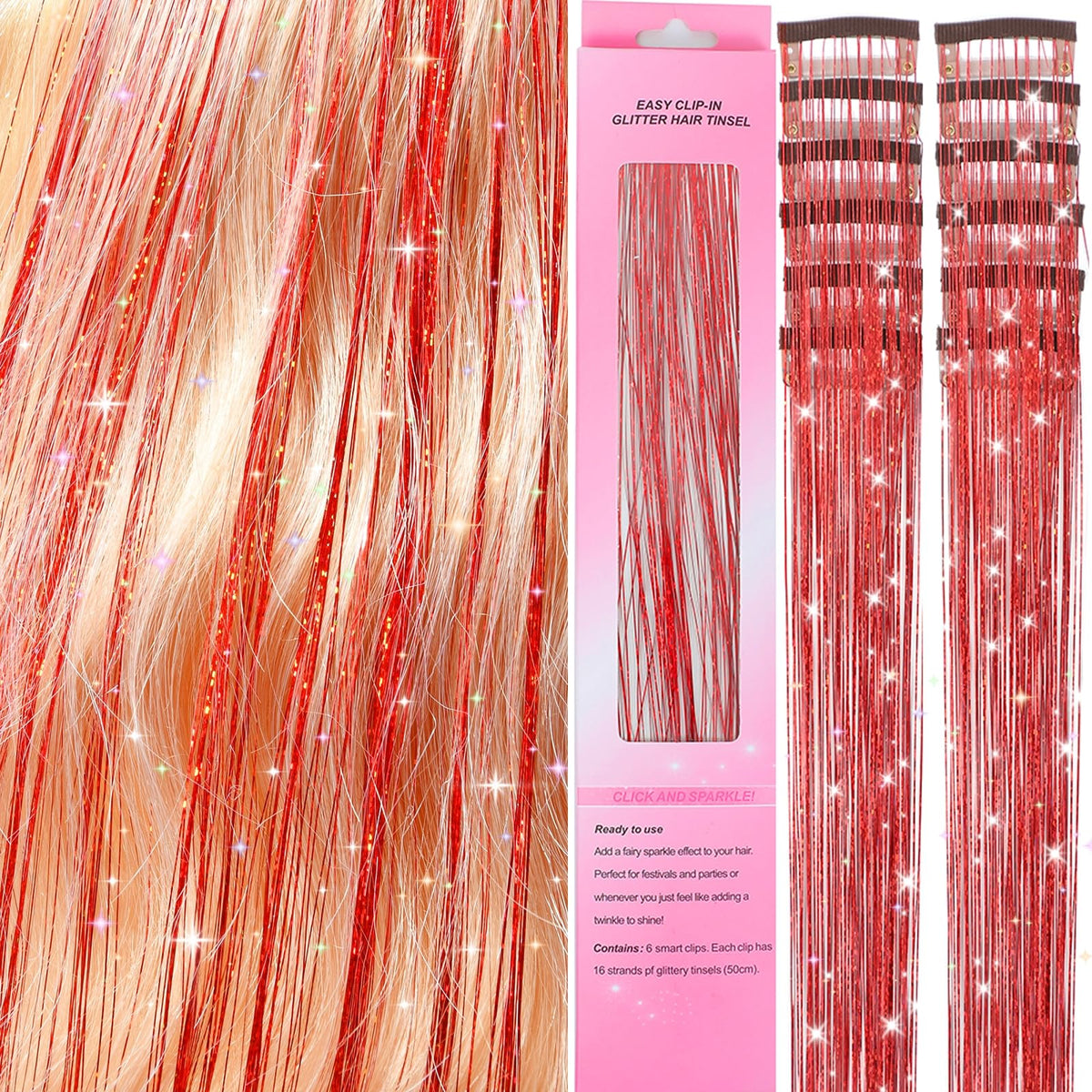 Hair Tinsel,18 Colors Hair Tinsel Kit for Girls 7600 Strands Fairy Tinsel Hair Extensions Holographic Hair Tinsel Heat Resistant Colored Hair Glitter Christmas Party Festival (18 Colors)