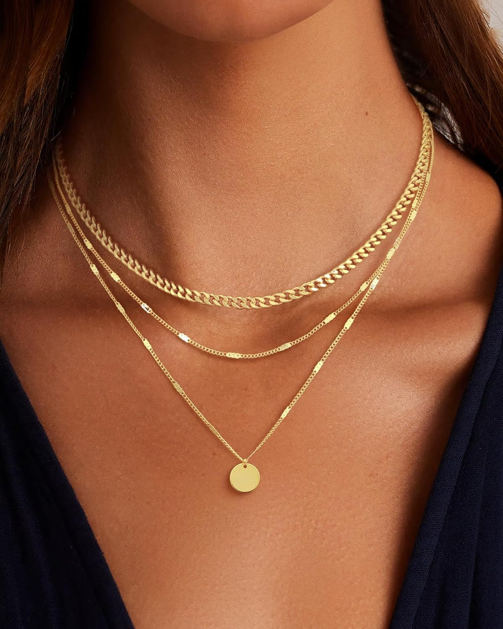 14K Gold Plated Layering Necklaces For Women Gold Necklace Set, Cuban Link, Snake Chain, Paperclip Layered Chains, Twisted Rope and Twisted Chain, Trendy Layering Necklace