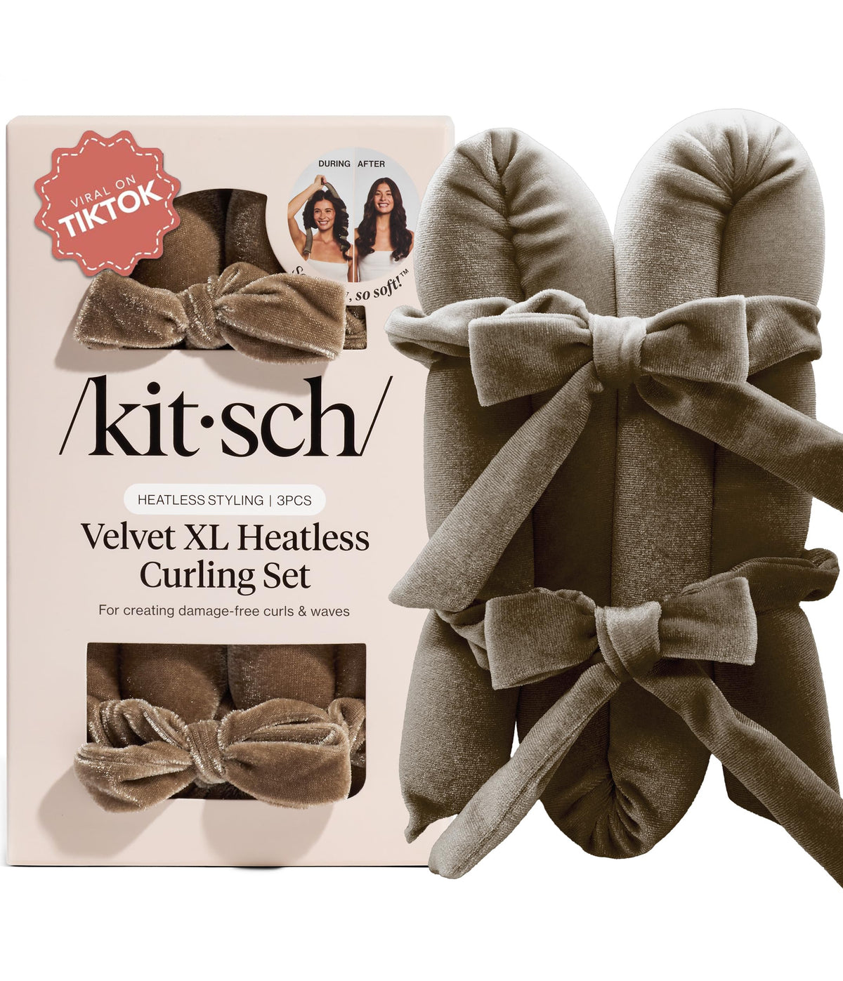 Kitsch Satin Heatless Curlers Set – Heatless Curls Overnight w/ 34" Hair Waver & 2 Satin Hair Scrunchies, Comfortable Hair Curlers to Sleep In for Frizz-Free, No Heat Damage Styling - Sunset Tie Dye