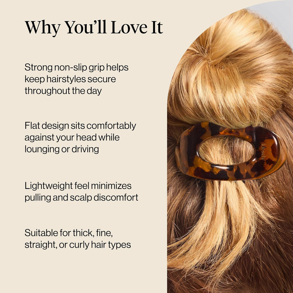 Kitsch Small Flat Claw Clips for Women - Stylish Flat Hair Clips, Strong Hold for Thick & Fine Hair | Non-Slip for Secure, Comfortable All-Day Wear -Tortoise Design