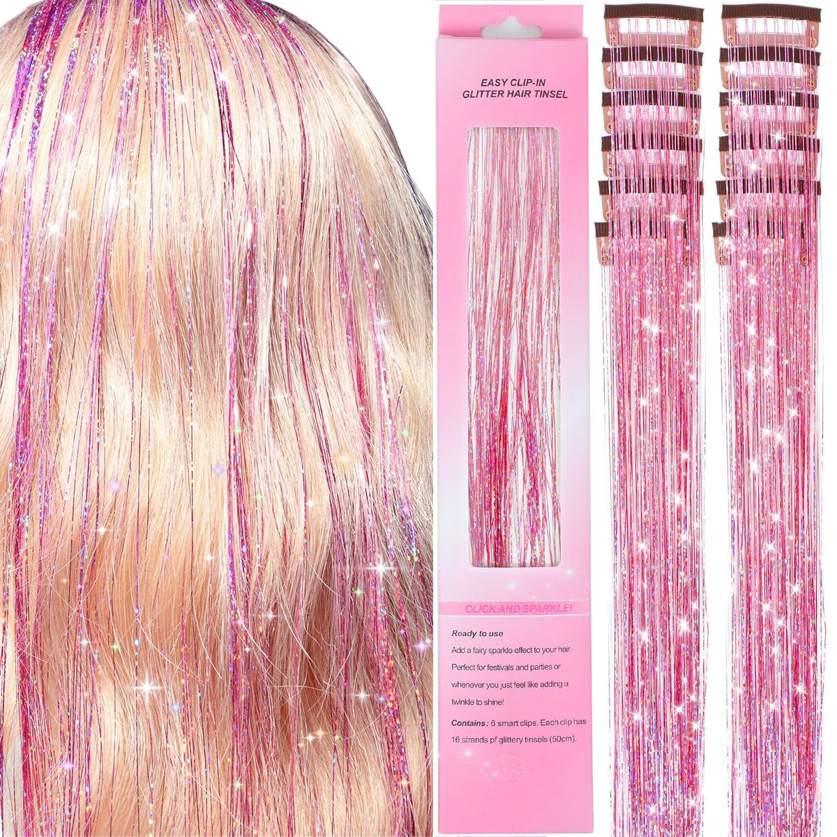 Hair Tinsel,18 Colors Hair Tinsel Kit for Girls 7600 Strands Fairy Tinsel Hair Extensions Holographic Hair Tinsel Heat Resistant Colored Hair Glitter Christmas Party Festival (18 Colors)