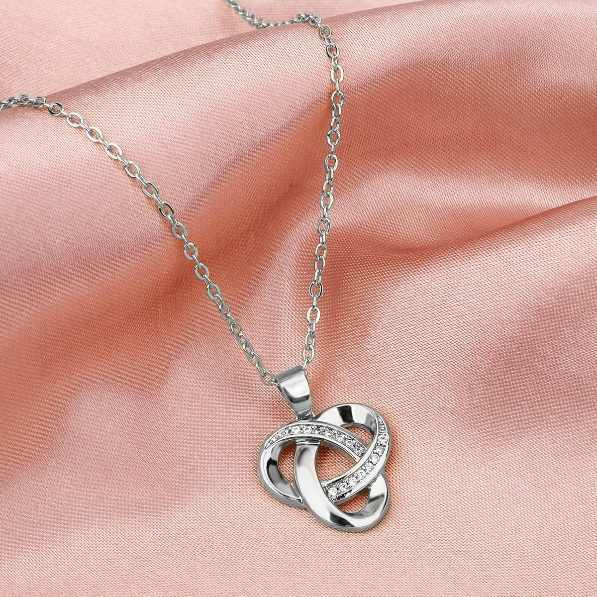Love Knot Necklace, Sterling Silver Diamond Accent Love Knot Pendant Necklace, Forever Love Knot Infinity Necklace for Women