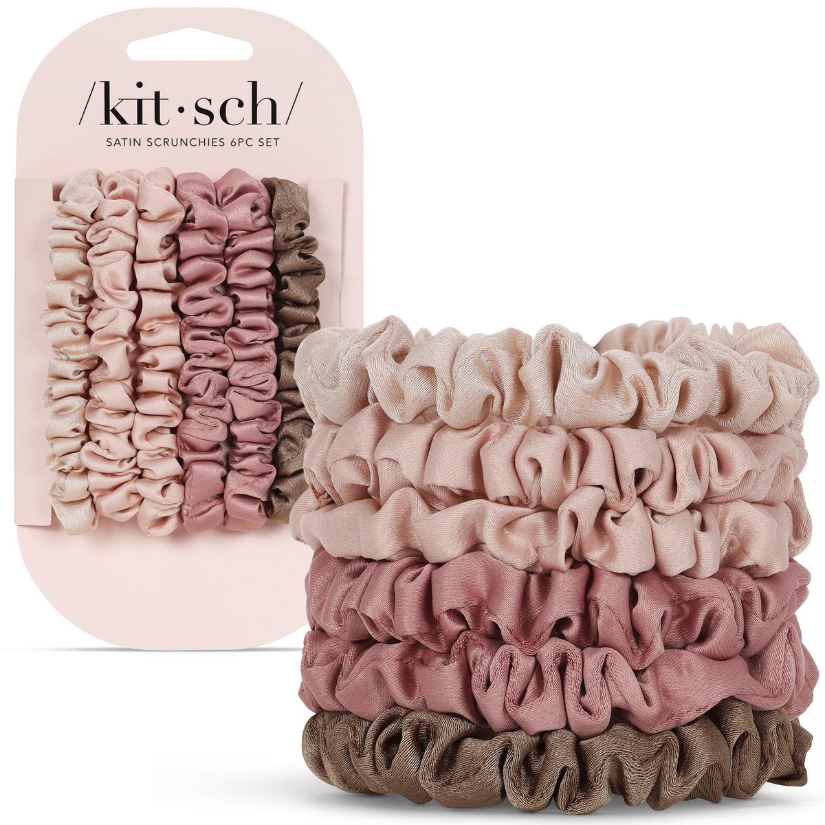 Kitsch Ultra-Petite Satin Scrunchies for Women - No Crease, Frizz-Free Sleep | Softer Than Silk Scrunchies Gentle On Hair Scrunchies for All Hair Types | Stylish Hair Accessories- Cherry Blossom, 5pcs