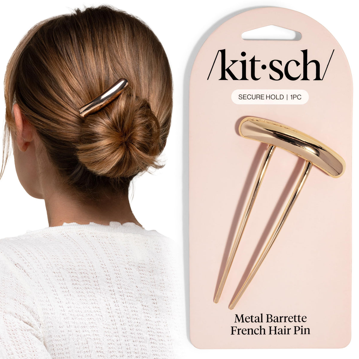 Kitsch French Hair Pins for Women – Elegant & Durable Metal French Pin for Updos, Chignon, Buns & Twist Hairstyles | Secure Hold All Day, Comfortable Fit - Gold, 1pc