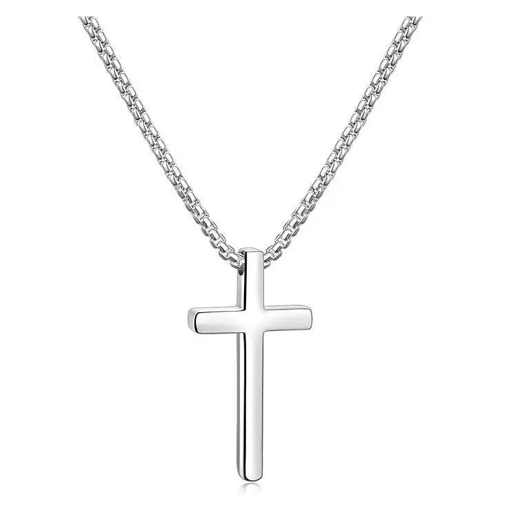 Cross Necklace for Men，Stainless Steel Cross Pendant Silver Black Cross Chain Jewerlry Gifts Box 18 inch,Colar de cruz