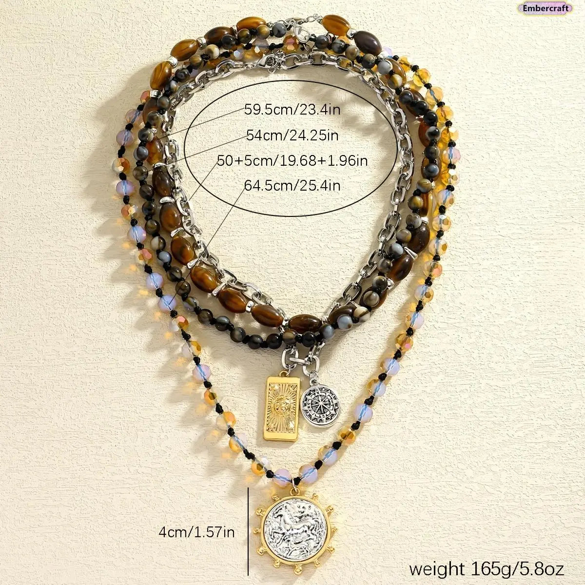 Vintage Boho Layered Necklace for Women, Tiger Eye Beaded Collarbone Chain with Compass Pendant, Stackable Coastal Cowgirl Statement Jewelry, Jewelry For Women, Stylish Accessories