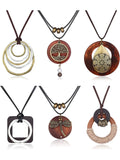 6Pcs Long Pendant Necklaces for Women Boho Style Necklace Vintage Wood Fall Sweater Necklaces Set, Necklace Gift, Statement Feather Peace Sign Y Necklace Hippie Handmade Chain Jewelry Accessories