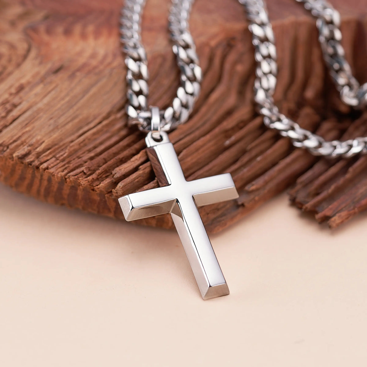 ICYYY 316L Stainless Steel Cross Necklace for Men, 22" 5mm Cuban Chain, Religious Christian Faith Jewelry, Fashion Gift