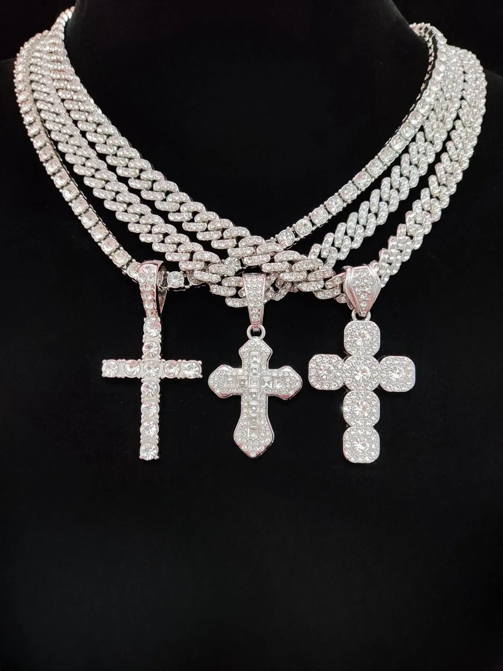 Rhinestone Cross Pendant Necklace for Men & Women, Couple Things, Necklace, Jewelry for Party, Accessories As Gift for Boyfriend & Girlfriend, Cuban Cross Necklace
