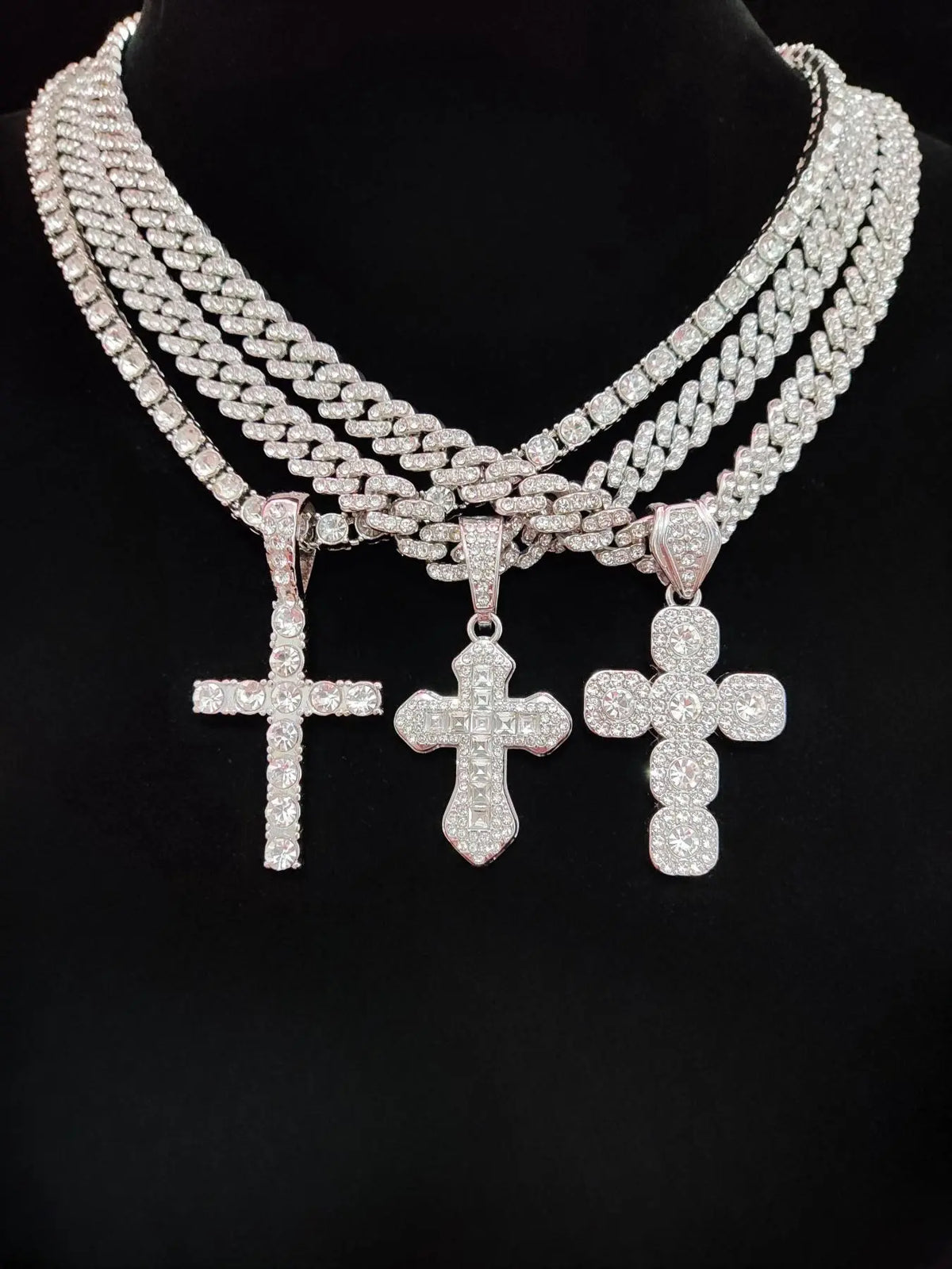 Rhinestone Cross Pendant Necklace for Men & Women, Couple Things, Necklace, Jewelry for Party, Accessories As Gift for Boyfriend & Girlfriend, Cuban Cross Necklace