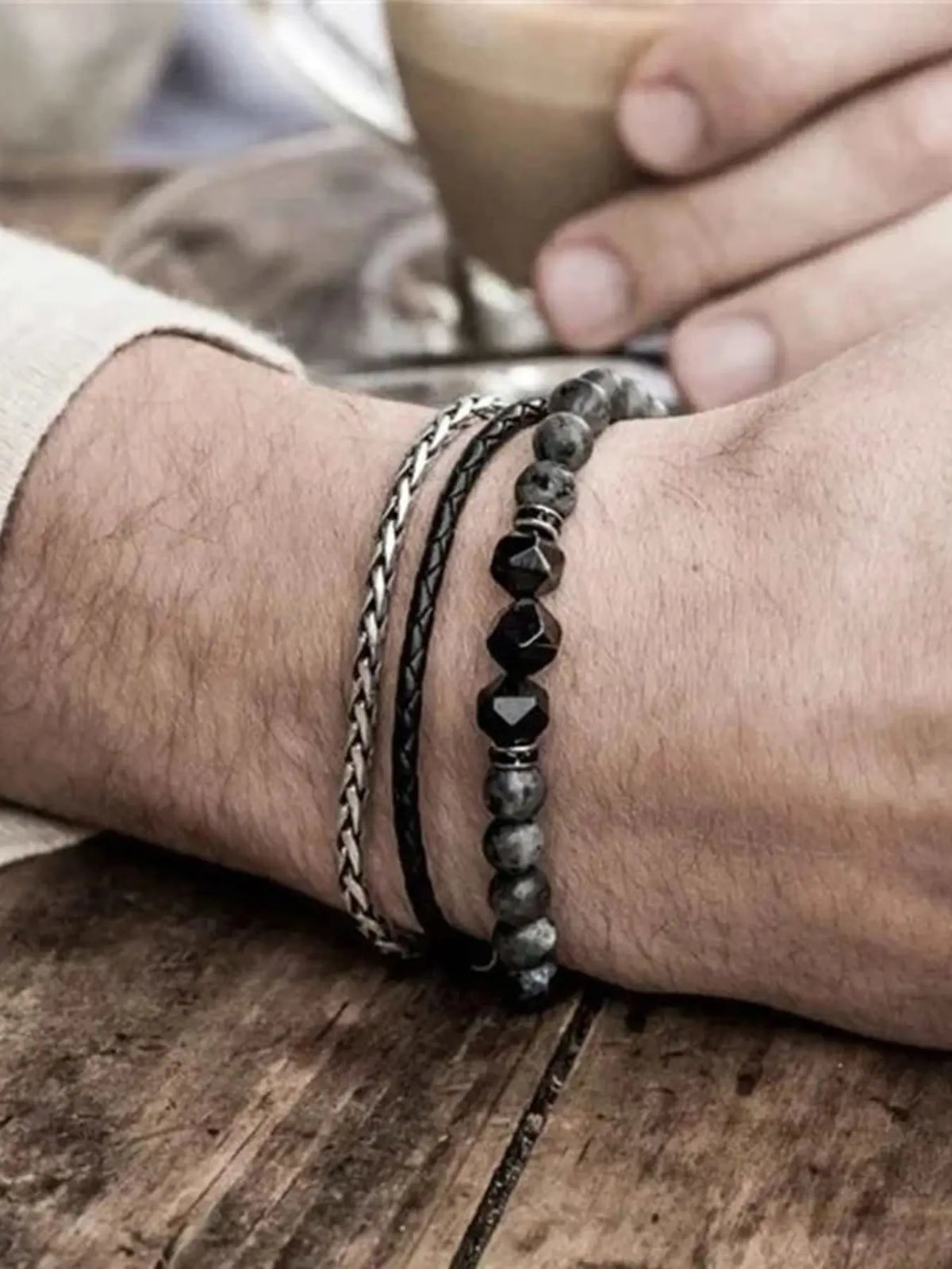 Men's Street Trend Beaded & Cross Charm Bracelets, 3pcs/set Trendy Minimalist Matching Bracelets, Chic Hip Hop Vintage Jewelry As Gift for Boyfriend, Stackable Bracelets, Mix Bracelets, Bangles Bracelets Set, Exquisite Bracelet, Cross Beads Bracelet