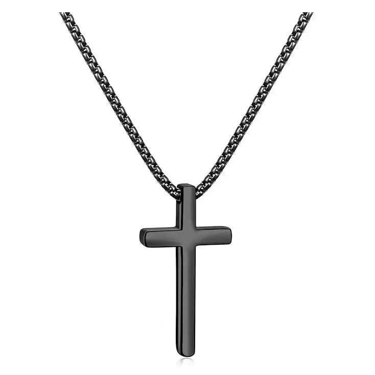 Cross Necklace for Men，Stainless Steel Cross Pendant Silver Black Cross Chain Jewerlry Gifts Box 18 inch,Colar de cruz
