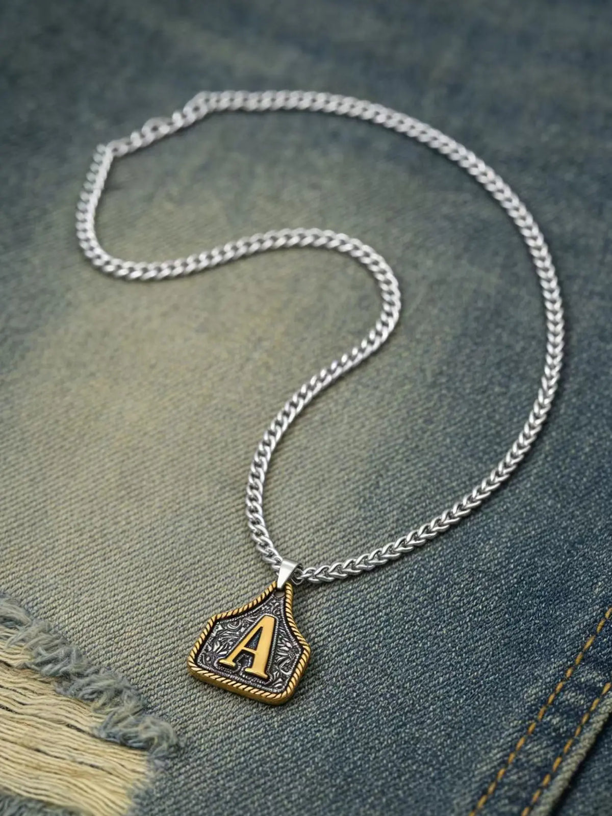 Vintage Western Style Letter Necklace, Handmade Metal A-Z Initial Alphabet Detail Pendant Necklace for Women and Men
