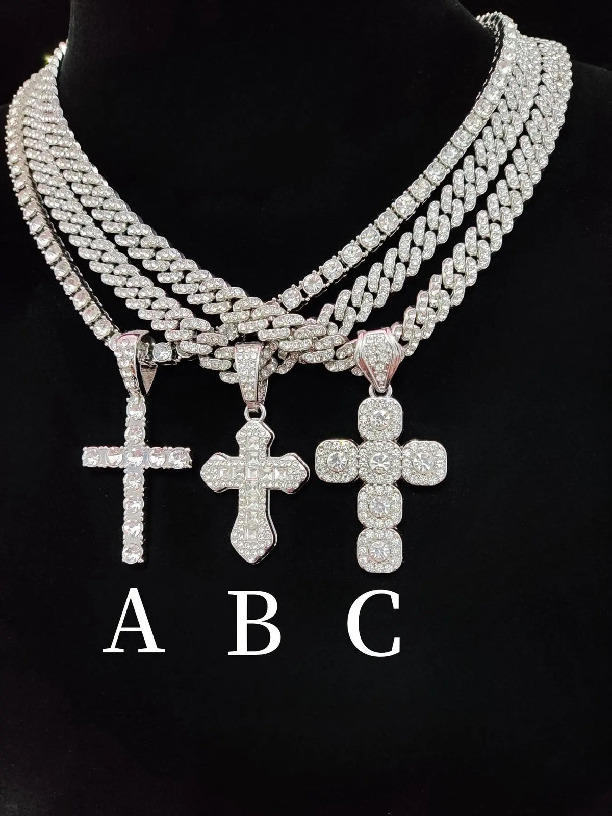 Rhinestone Cross Pendant Necklace for Men & Women, Couple Things, Necklace, Jewelry for Party, Accessories As Gift for Boyfriend & Girlfriend, Cuban Cross Necklace