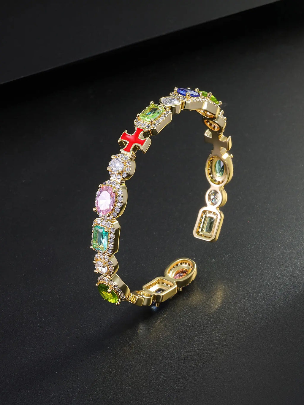 Iced Chics 7mm Cross Oil-Drop Cubic Zirconia Jewelry Bracelet, Hip-Hop Unisex Charm Bracelet, Couple Gift for Valentine's Day, Birthday, or Wedding Anniversary, Bracelets Jewelry