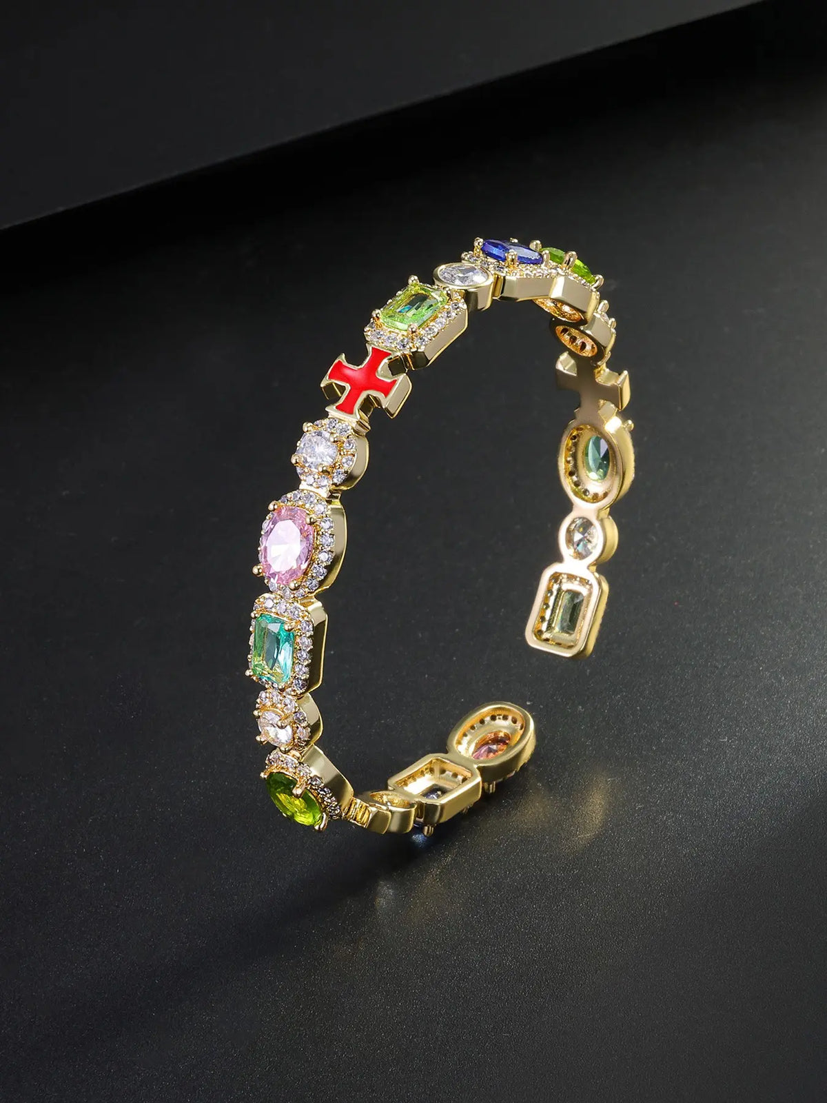 Iced Chics 7mm Cross Oil-Drop Cubic Zirconia Jewelry Bracelet, Hip-Hop Unisex Charm Bracelet, Couple Gift for Valentine's Day, Birthday, or Wedding Anniversary, Bracelets Jewelry