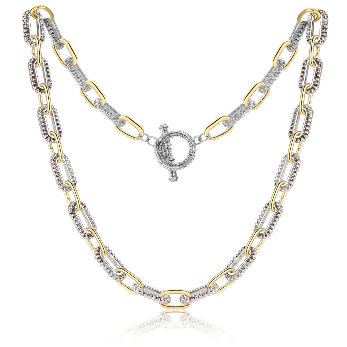 Aprilery Trendy Two-Tone Chain Necklace for Women - 18.9 Inch Silver & Gold Link Design, Hypoallergenic & Durable, Perfect Gift for Special Occasions