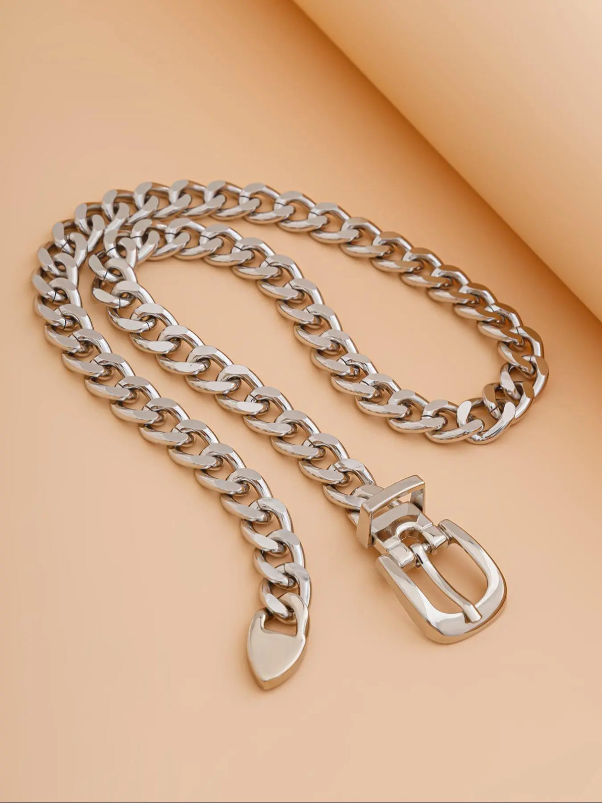 Unisex Punk Style Belt Design Chunky Chain Necklace, Street Trendy Minimalist Chain Necklace, Cuban Link Necklace, Fashionable Hip Hop Jewelry for Party & Daily Decor for Women & Men, Trendy Fashionable Accessories