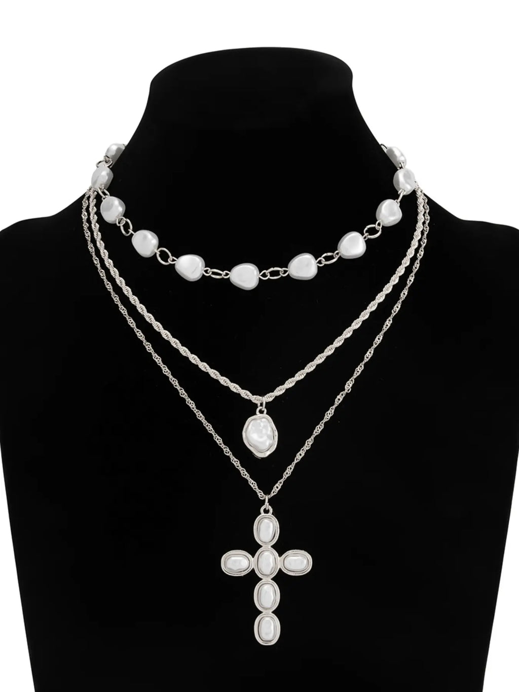 Women's Baroque Imitation Pearl Necklace Set, Vintage Cross Pendant Alloy Jewelry, All-Season Elegant Accessory, Accessories Set, Alloy Material, Costume Necklaces