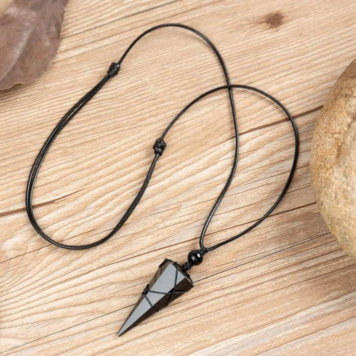 SofiaDesignsBoutique Natural Obsidian Stone Necklace, Boho Style Gemstone Pendant for Women with Adjustable Rope, Unique Handmade Jewelry Gift, Adjustable Length Necklace, Necklaces