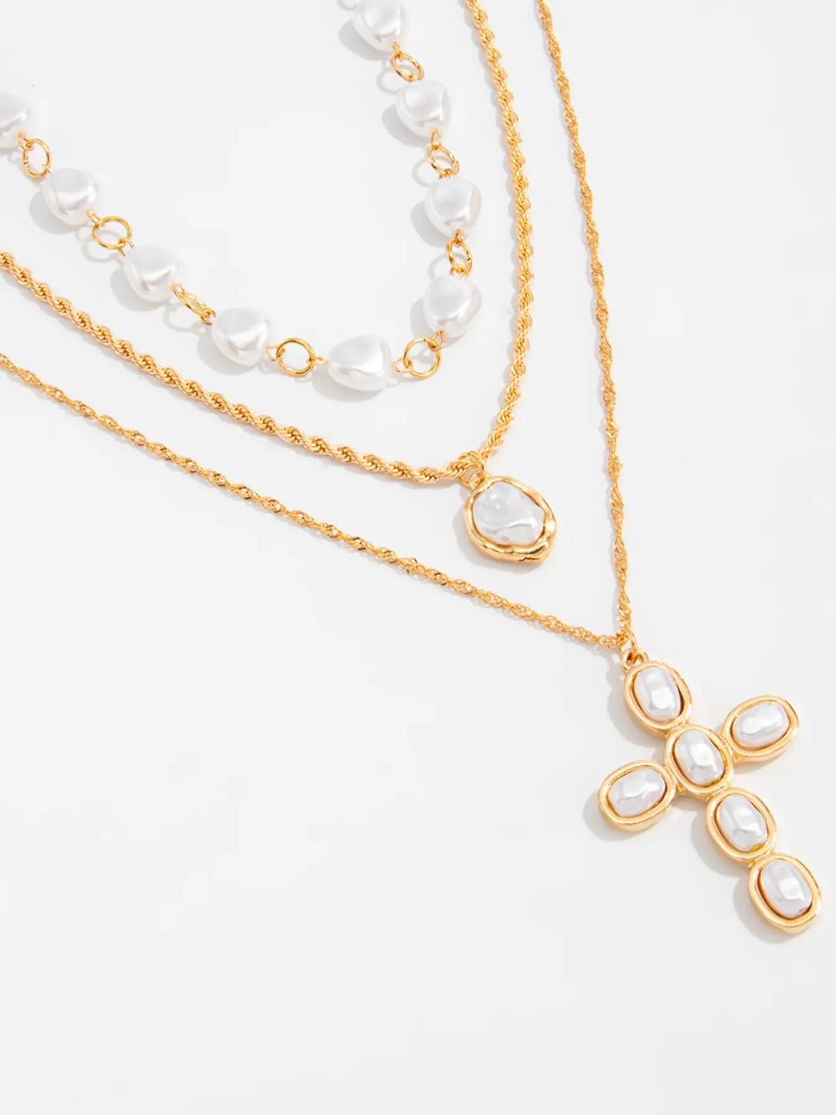 Women's Baroque Imitation Pearl Necklace Set, Vintage Cross Pendant Alloy Jewelry, All-Season Elegant Accessory, Accessories Set, Alloy Material, Costume Necklaces