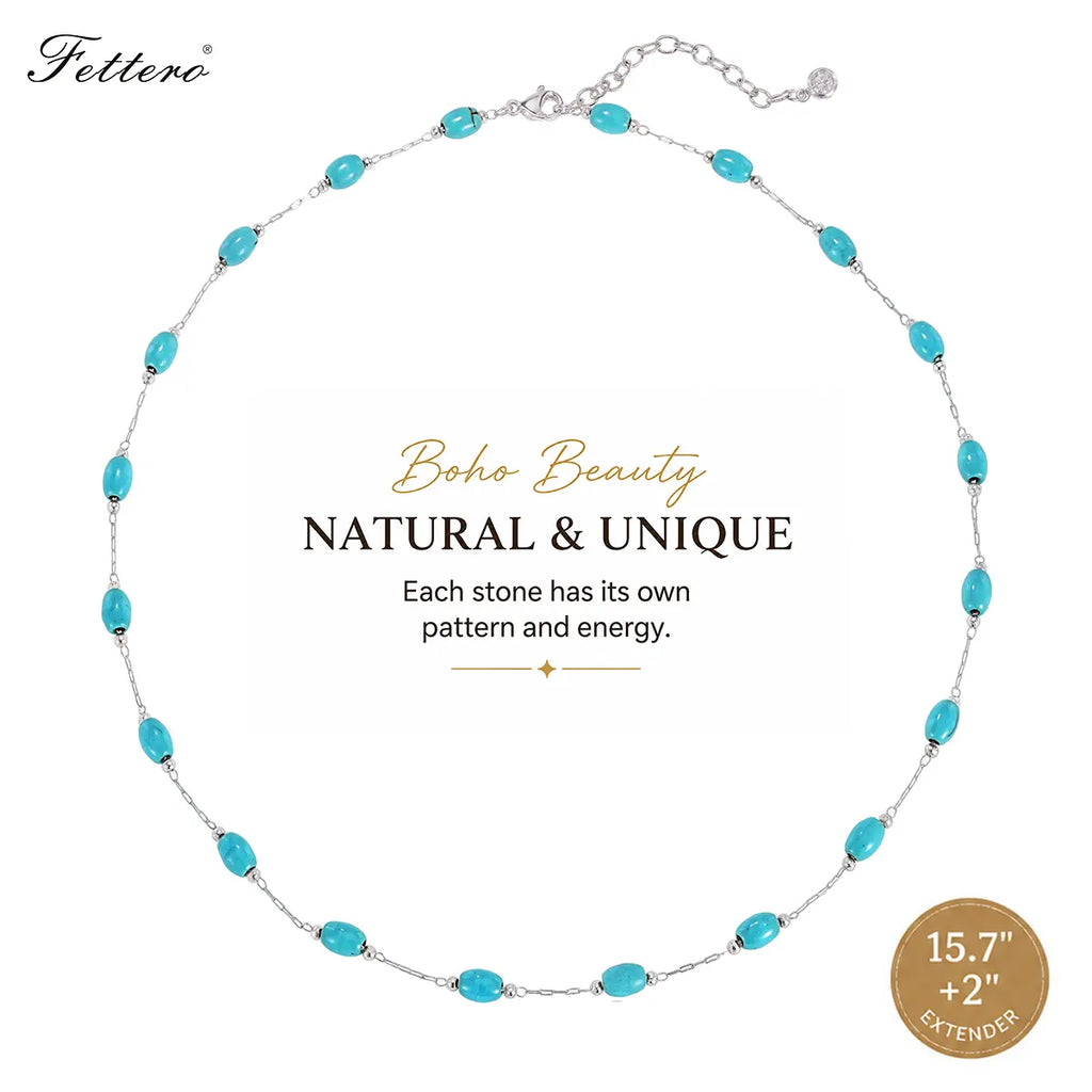 Fettero Turquoise Beaded Gold-Plated Necklace for Women, Brass Chain Necklace, Adjustable Necklace, In Summer Beach Necklaces Boho Necklaces Handmade Western Jewelry Gift for Her DealsForYouDays WeeklyDeals summerwins