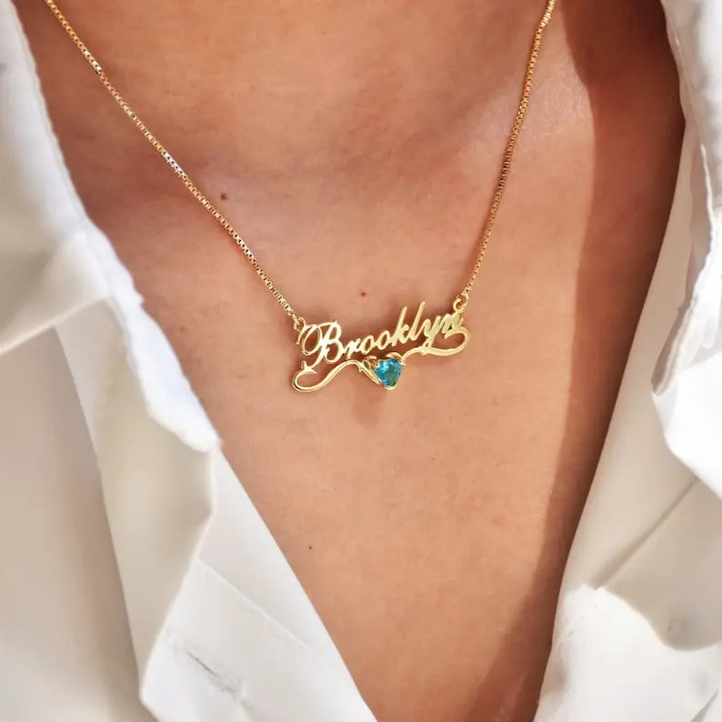 AS182 For Mother's Day Personalized Custom Name Inlaid Birthstone Pendant Stainless Steel Cut Birthday Necklace Gift Family and Friends