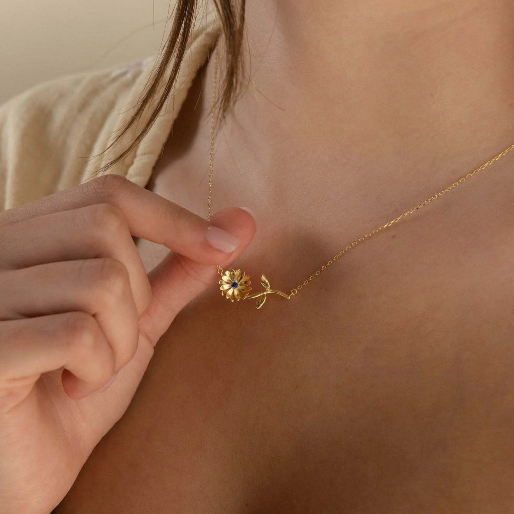 modmints Custom Horizontal Birth Flower Necklace - Personalized Gold Artificial Gemstone Jewelry, Cute Mothers Day Gift Ideas, Gifts for Women, Gold Necklace for Women Gold Chain Set
