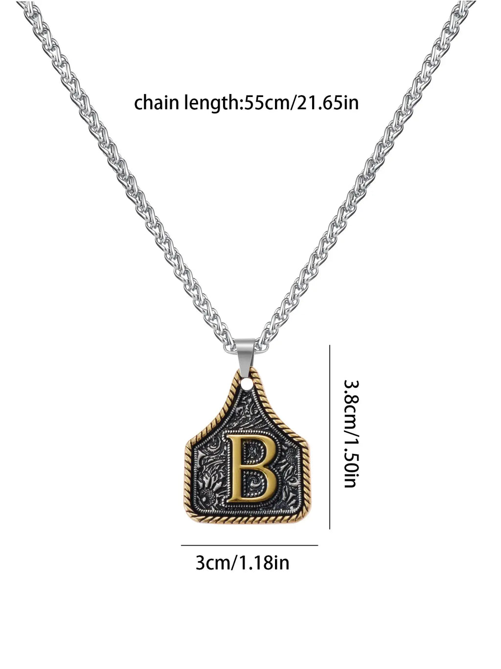 Vintage Western Style Letter Necklace, Handmade Metal A-Z Initial Alphabet Detail Pendant Necklace for Women and Men
