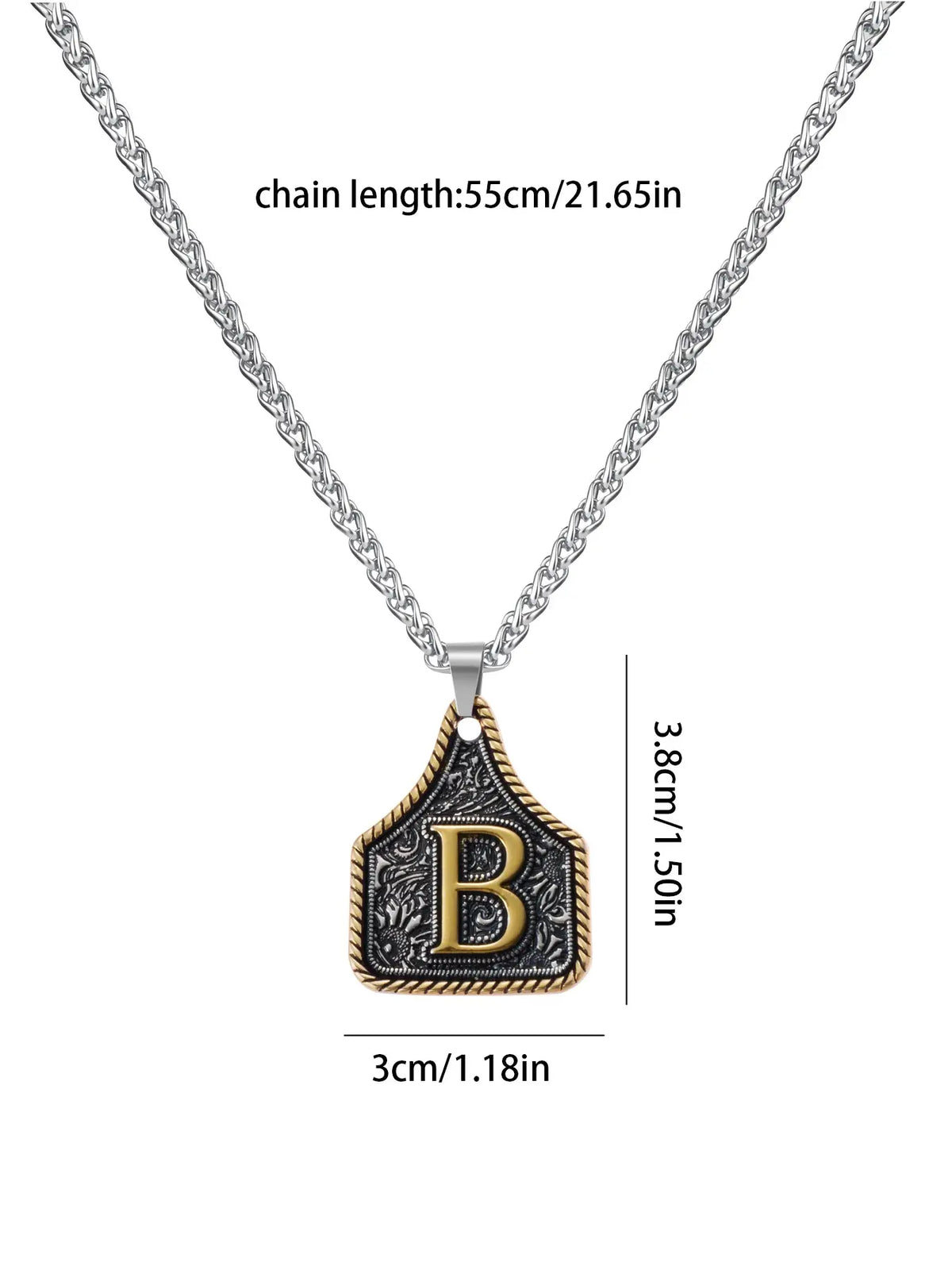 Vintage Western Style Letter Necklace, Handmade Metal A-Z Initial Alphabet Detail Pendant Necklace for Women and Men