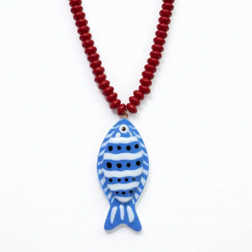Dopamine Tropical Fish Beaded Necklace - Colorful Handmade Animal Pendant, Summer Beach Aesthetic Jewelry, Boho Mixed Seed Bead Choker for Hawaii Vacation, Fun Y2K Statement Gift for Her,summeroutfits,vacationoutfits,beachoutfits