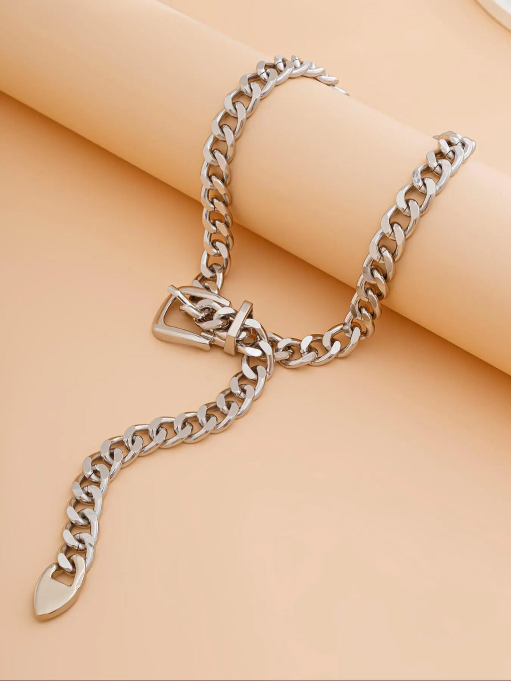 Unisex Punk Style Belt Design Chunky Chain Necklace, Street Trendy Minimalist Chain Necklace, Cuban Link Necklace, Fashionable Hip Hop Jewelry for Party & Daily Decor for Women & Men, Trendy Fashionable Accessories