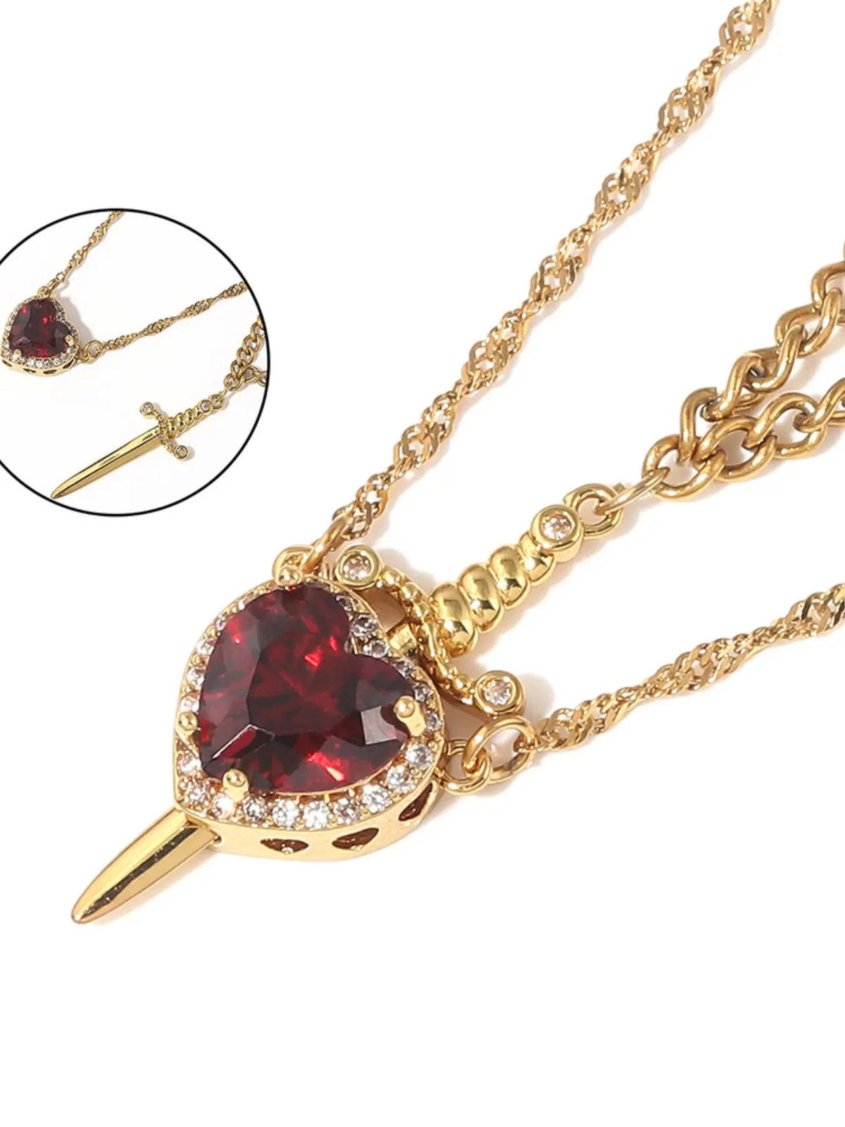 2pcs Heart and Sword Necklace Set, Love Heart Necklace, Amour Heart Necklace, Unique Couple's Jewelry, Fashionable Jewelry Accessories, Silver Color, Durable Fashion Accessory, Birthday Gift Jewelry, Perfect for Weddings & Parties, Includes Rose Box