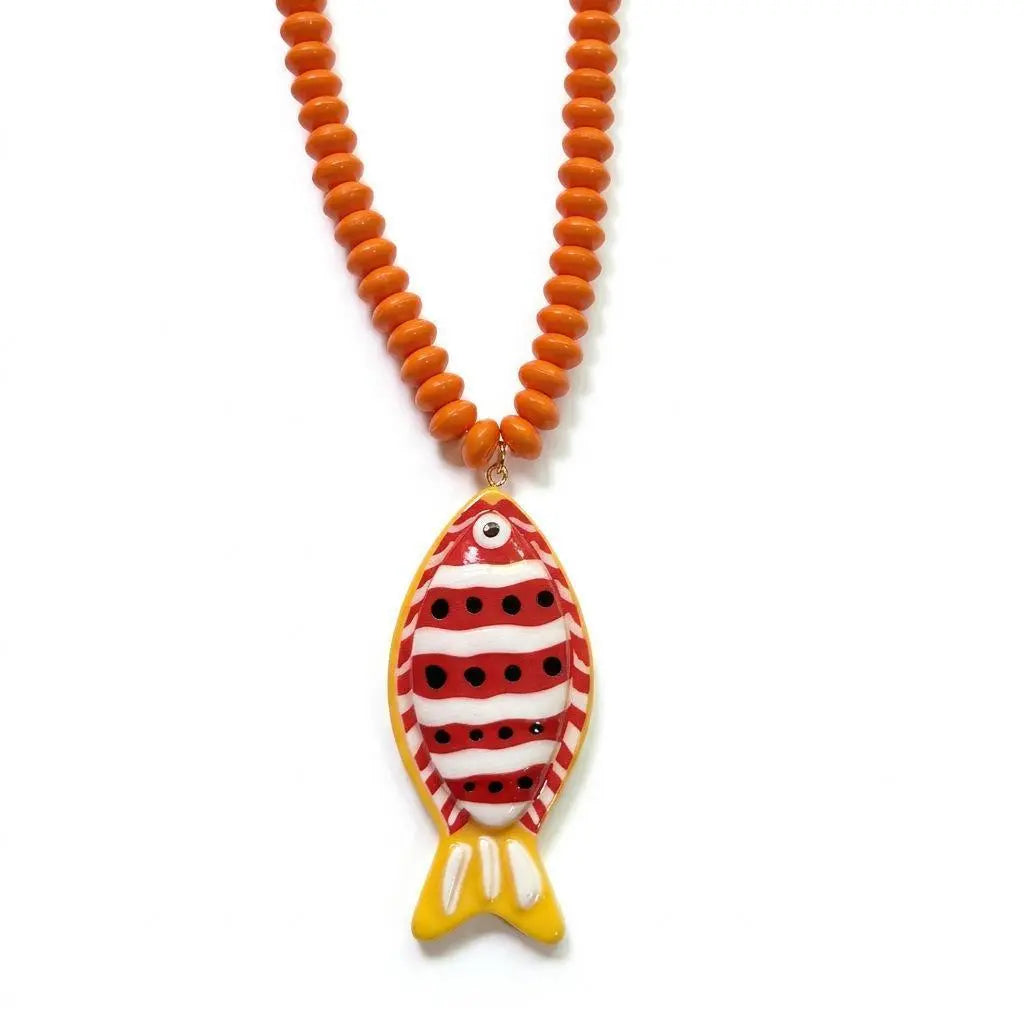 Dopamine Tropical Fish Beaded Necklace - Colorful Handmade Animal Pendant, Summer Beach Aesthetic Jewelry, Boho Mixed Seed Bead Choker for Hawaii Vacation, Fun Y2K Statement Gift for Her,summeroutfits,vacationoutfits,beachoutfits