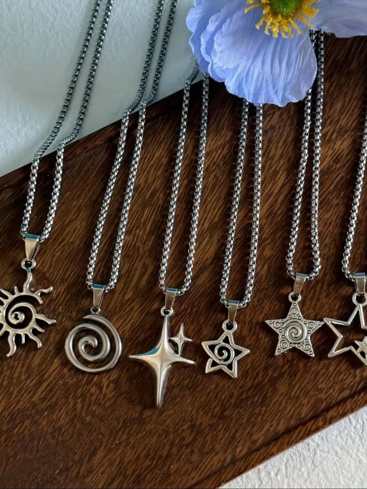 Vintage Gothic Stainless Steel Chain Necklace Set, 6-Piece Punk-Style Pendant Jewelry for Women and Men, Ideal Gift for All Occasions