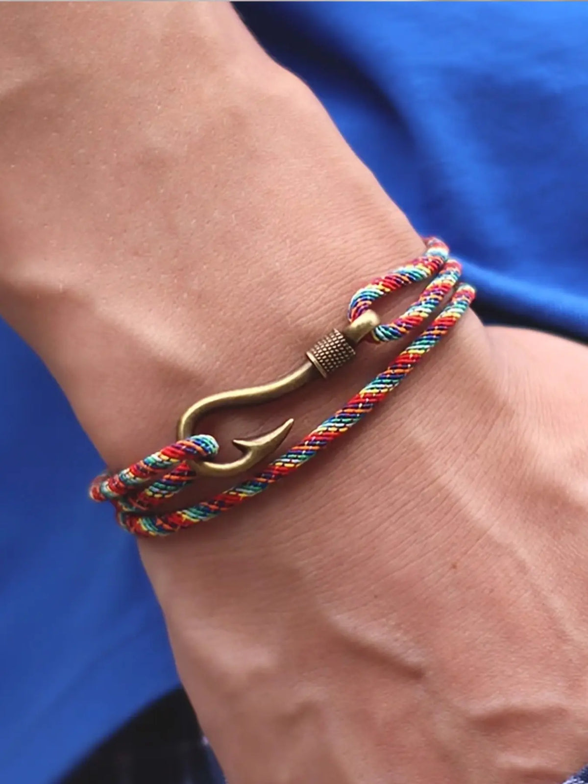 Fashionable retro fish hook anchor chain bracelet jewelry, with double-layer adjustable milan rope, unisex braided bracelet, is an ideal choice for sailing adventures and gifts