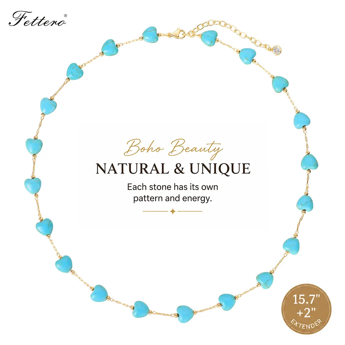 Fettero Turquoise Beaded Gold-Plated Necklace for Women, Brass Chain Necklace, Adjustable Necklace, In Summer Beach Necklaces Boho Necklaces Handmade Western Jewelry Gift for Her DealsForYouDays WeeklyDeals summerwins